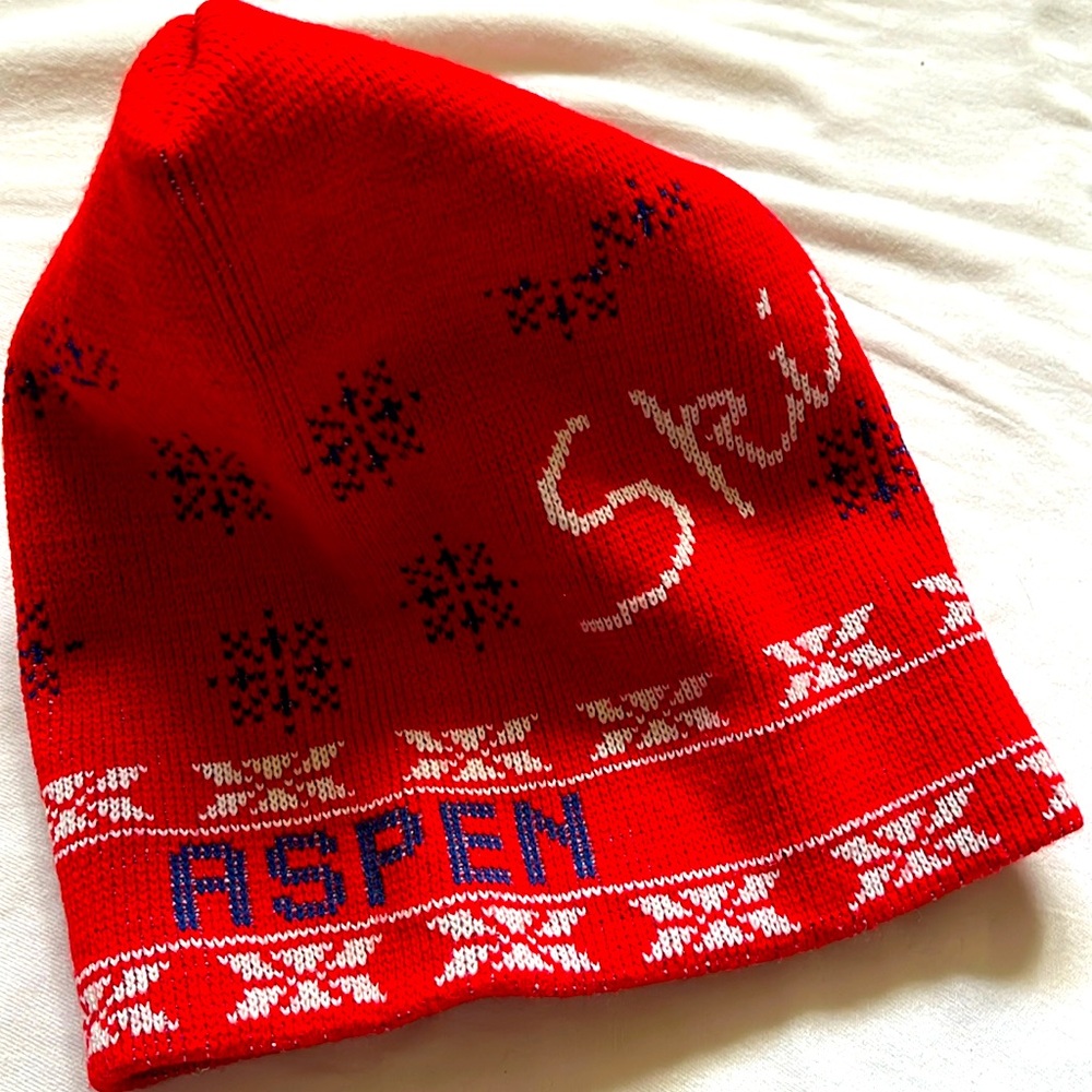 Vintage Red Fair Isle Print Ski Aspen‎ Ski Hat